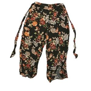 Green Floral Boho Cut Out Waist Tie Small Festival Pants